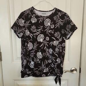 Short Sleeve Lands End,Blk& Wht Swim Top M